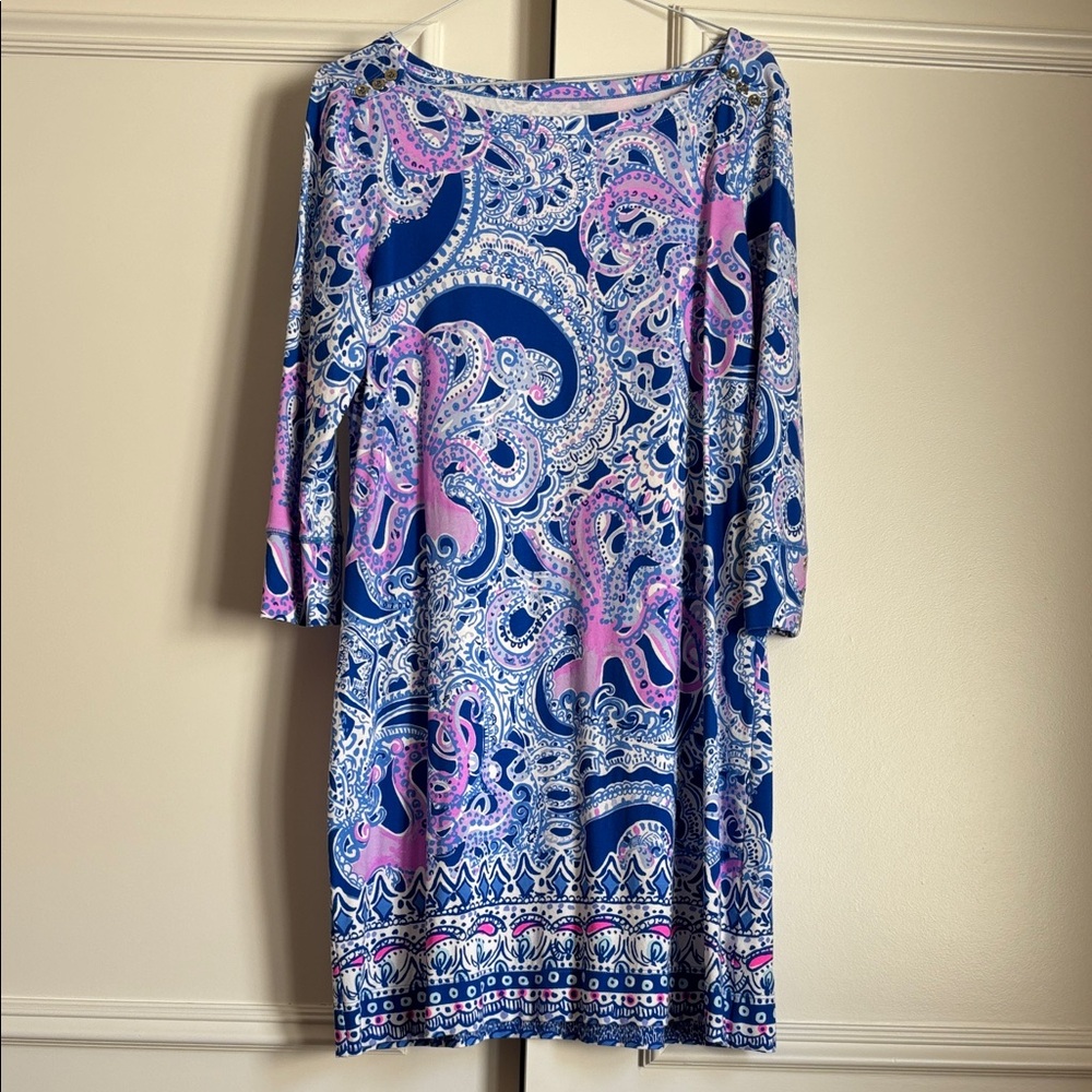 M Lilly Pulitzer Blue and Pink Paisley Long Sleeve Dress